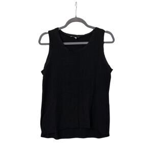 Tempo Paris 100% Linen Textured Contrasting Raw Trim Sleeveless Top, Small